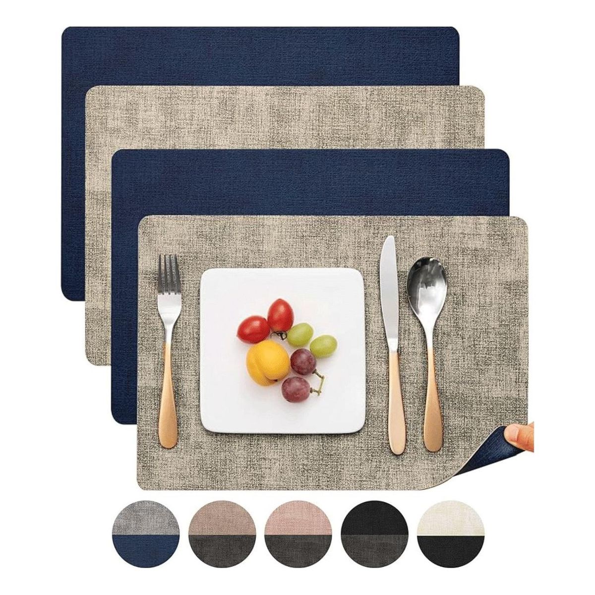 AZ AURAZEUS - Set 4 Individuales Ecocuero Impermeables Antimanchas Reversibles Az