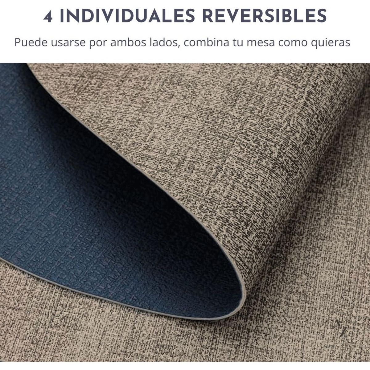 AZ AURAZEUS - Set 4 Individuales Ecocuero Impermeables Antimanchas Reversibles Az