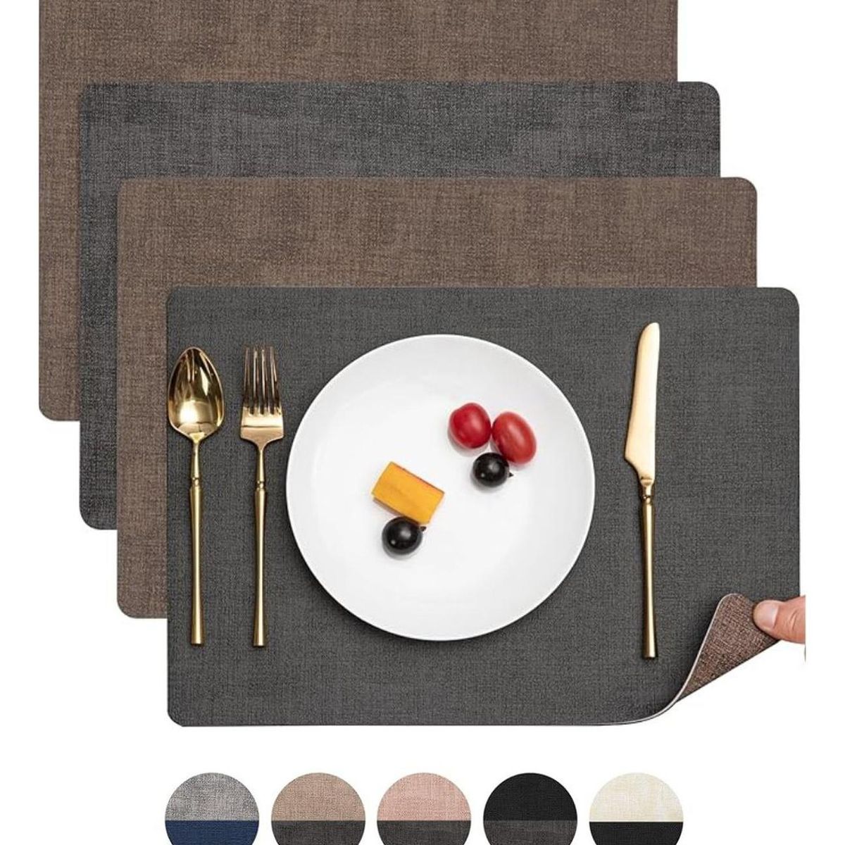 AZ AURAZEUS - Set 4 Individuales Ecocuero Impermeables Antimanchas Reversibles AZ