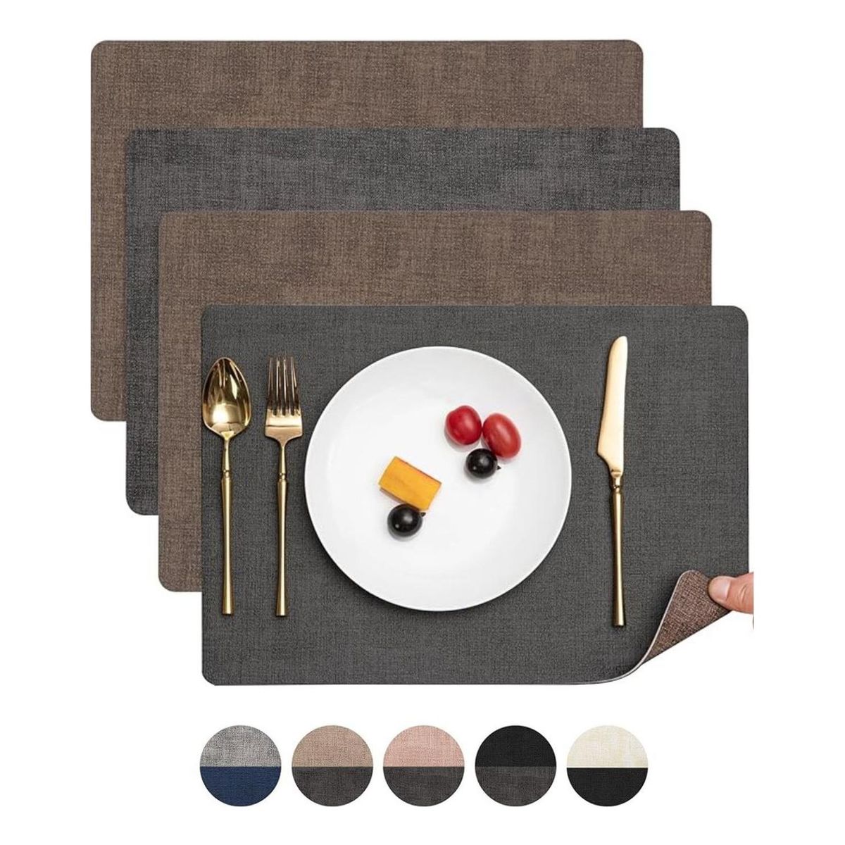 AZ AURAZEUS - Set 4 Individuales Ecocuero Impermeables Antimanchas Reversibles AZ