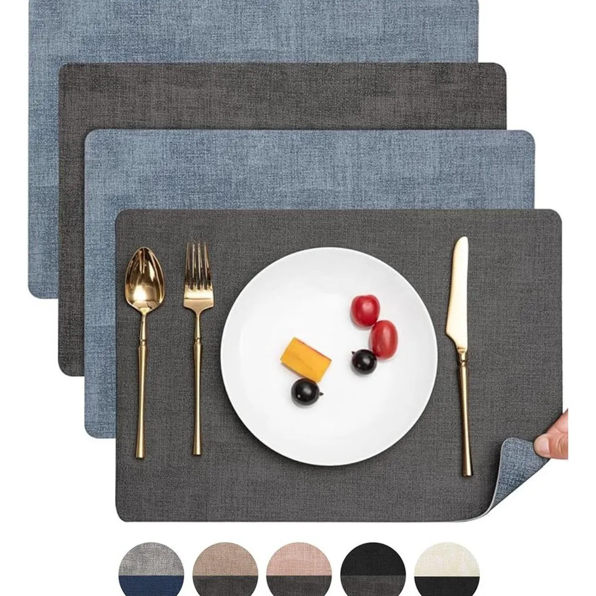 AZ AURAZEUS - Set 4 Individuales Ecocuero Impermeables Antimanchas Reversibles