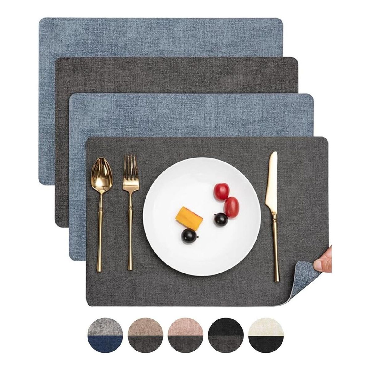 AZ AURAZEUS - Set 4 Individuales Ecocuero Impermeables Antimanchas Reversibles