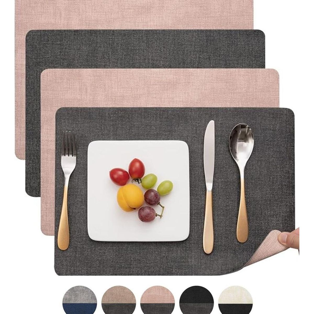 AZ AURAZEUS - Set 4 Individuales Ecocuero Impermeables Antimanchas Reversibles AZ