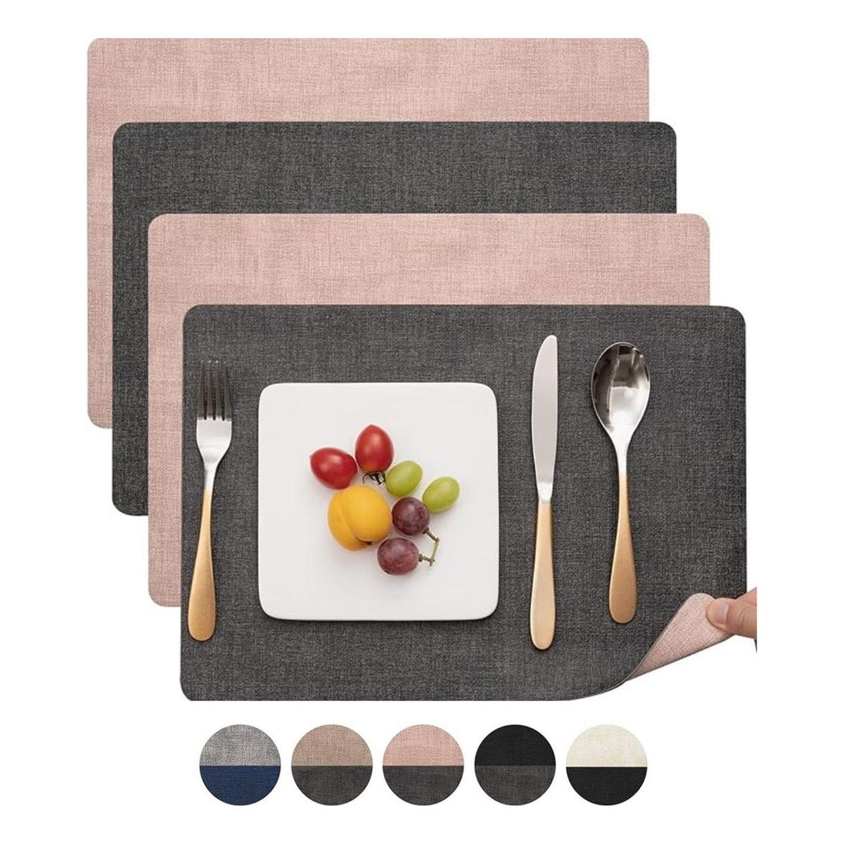 AZ AURAZEUS - Set 4 Individuales Ecocuero Impermeables Antimanchas Reversibles AZ