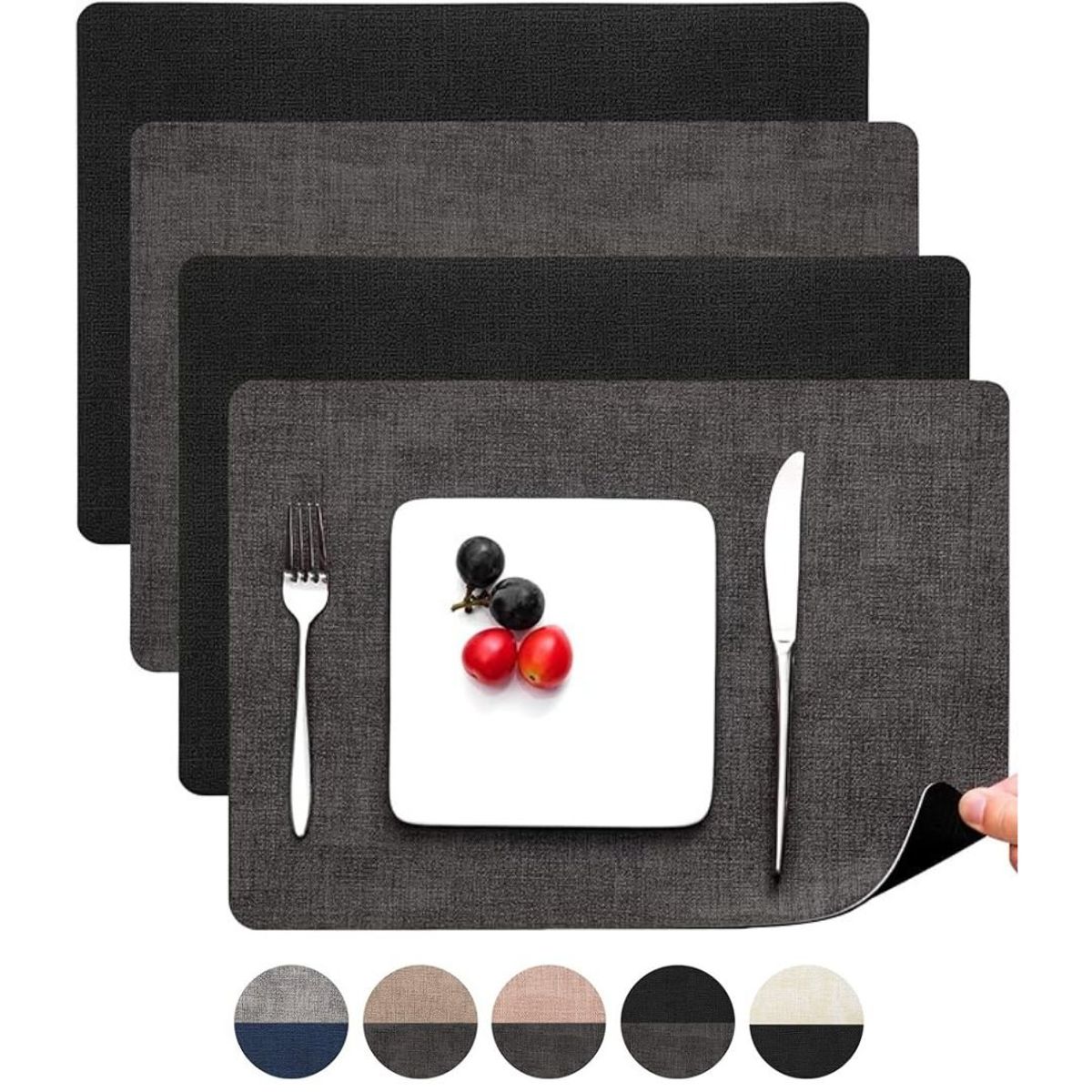 AZ AURAZEUS - Set 4 Individuales Ecocuero Impermeables Antimanchas Reversibles AZ