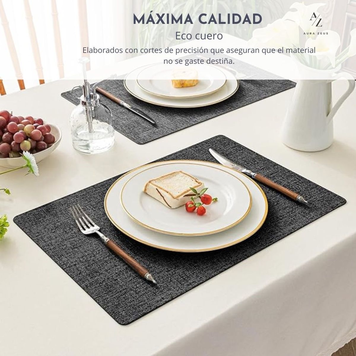 AZ AURAZEUS - Set 4 Individuales Ecocuero Impermeables Antimanchas Reversibles AZ