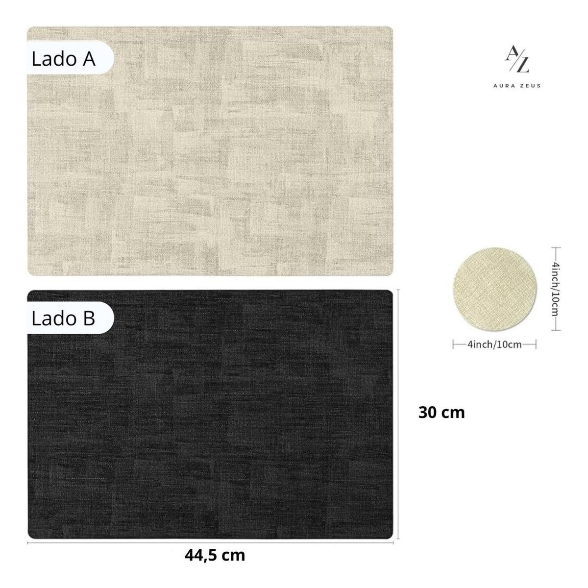 AZ AURAZEUS - Set 4 Individuales + 4 Posavasos Impermeables Antimanchas 2 en 1 AZ