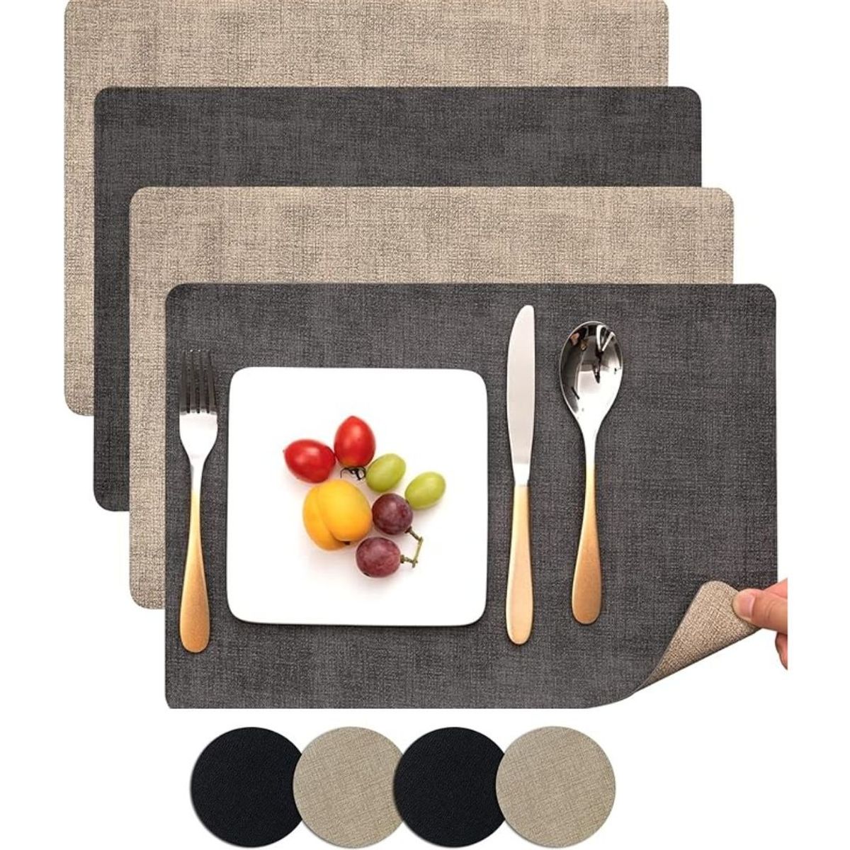 AZ AURAZEUS - Set 4 Individuales + 4 Posavasos Impermeables Antimanchas 2 en 1 AZ