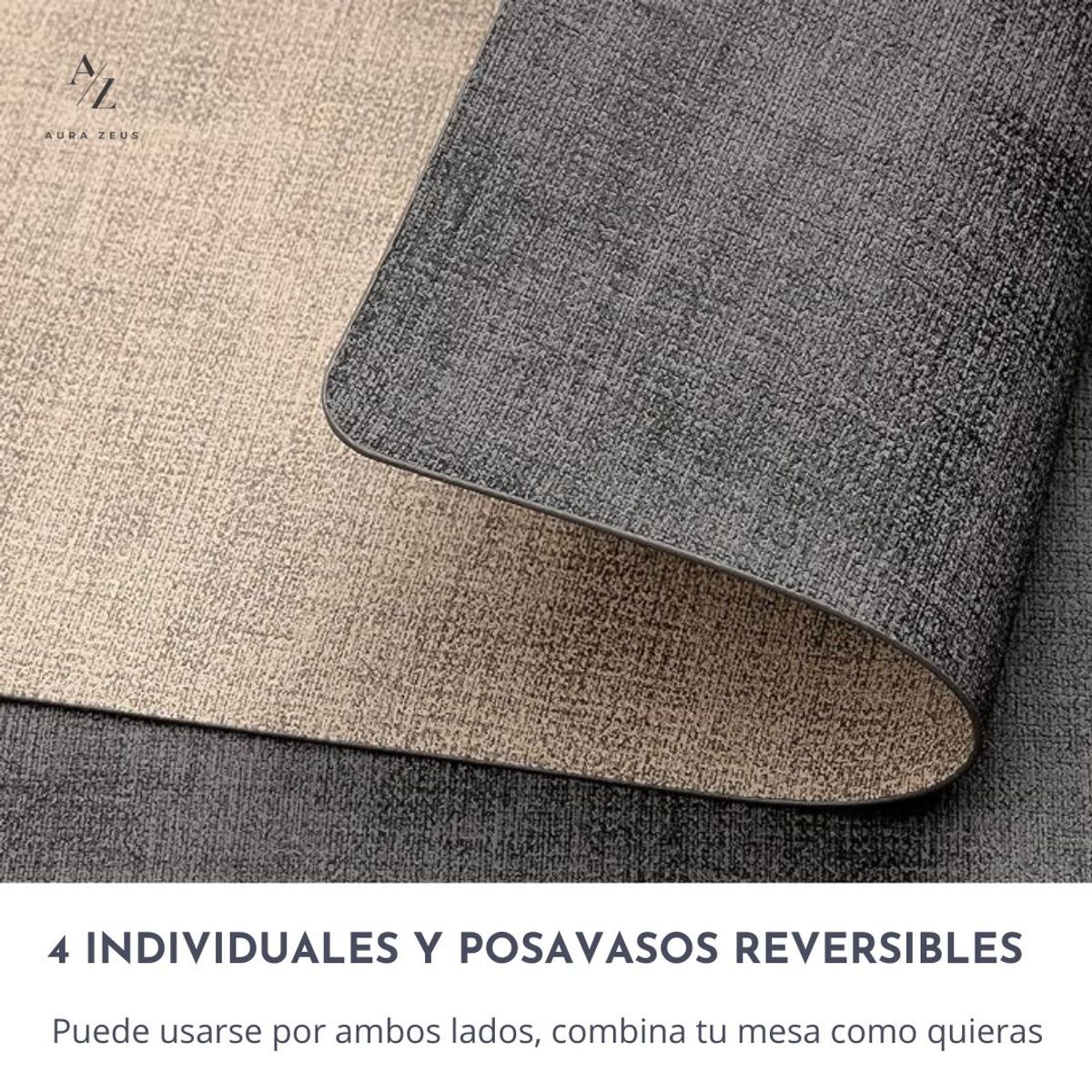 AZ AURAZEUS - Set 4 Individuales + 4 Posavasos Impermeables Antimanchas 2 en 1 AZ