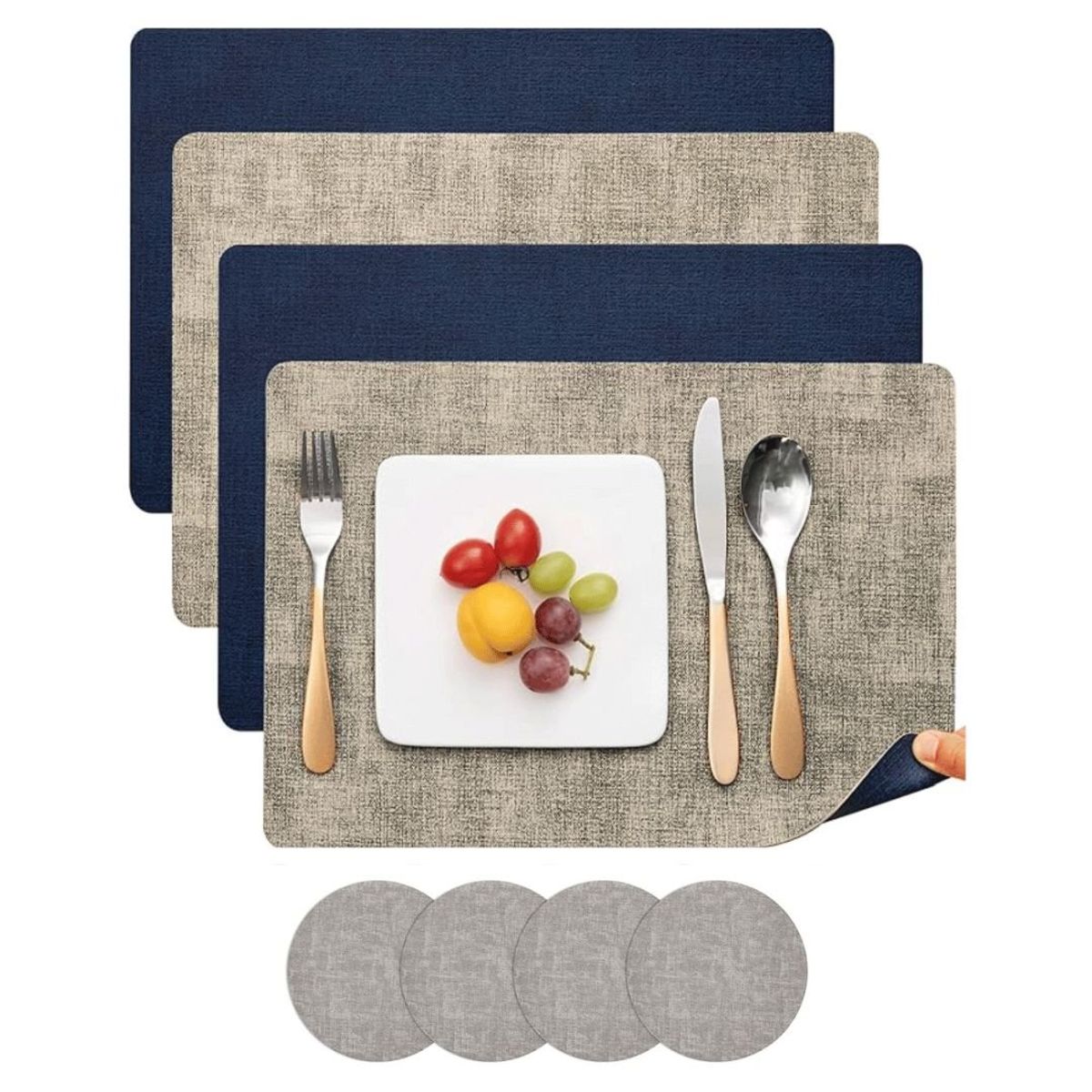 AZ AURAZEUS - Set 4 Individuales + 4 Posavasos Impermeables Antimanchas 2 en 1 Az