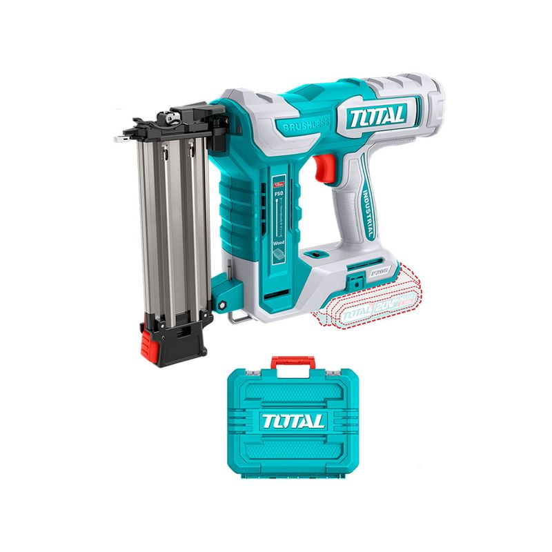 TOTAL TOOLS - Clavadora 20v Brushless + 1000 Clavos + 2 Accesorios TOTAL