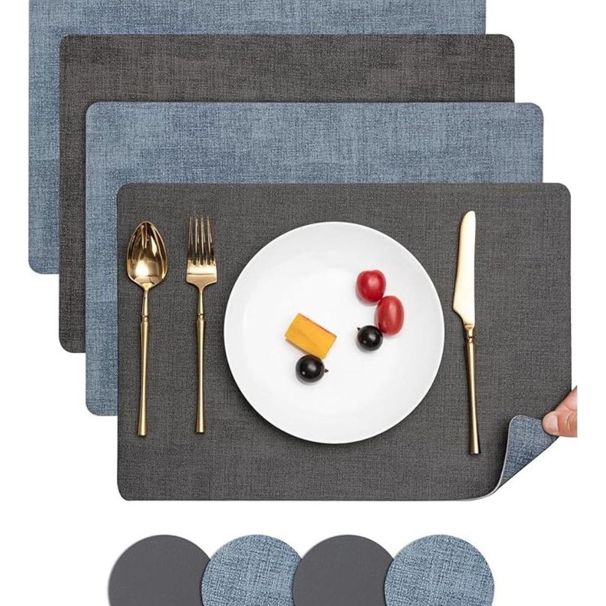 AZ AURAZEUS - Set 4 Individuales + 4 Posavasos Impermeables Antimanchas 2 en 1