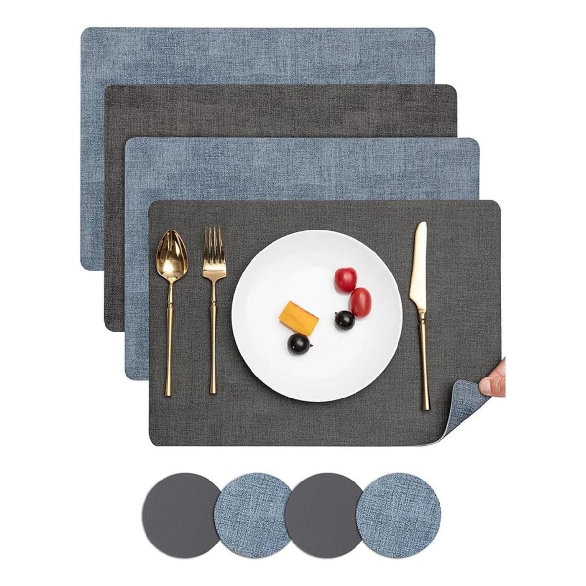 AZ AURAZEUS - Set 4 Individuales + 4 Posavasos Impermeables Antimanchas 2 en 1