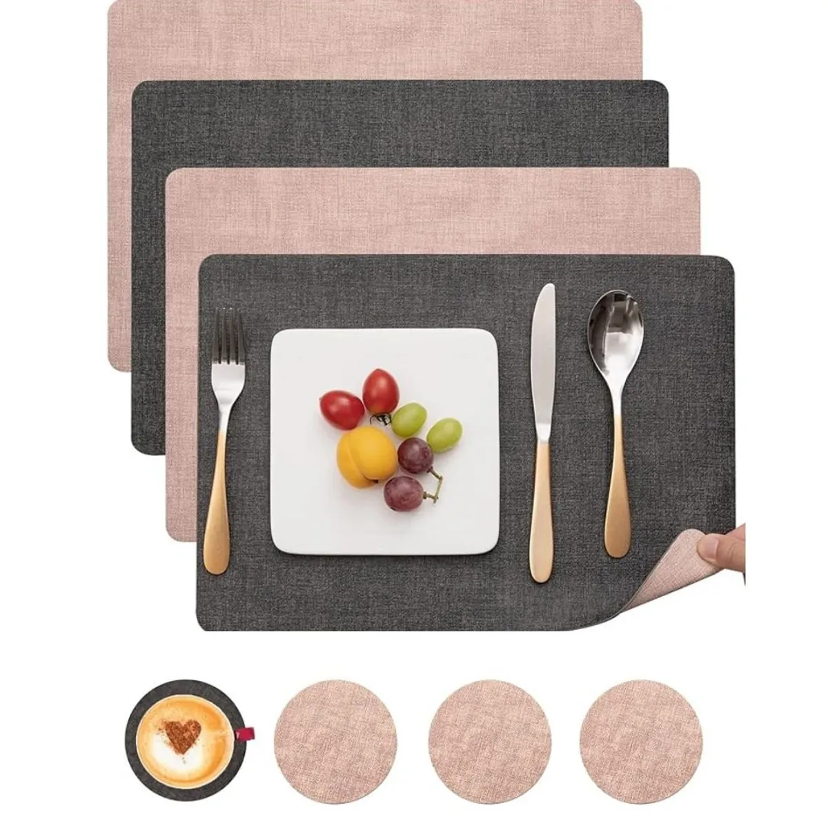 AZ AURAZEUS - Set 4 Individuales + 4 Posavasos Impermeables Antimanchas 2 en 1 AZ