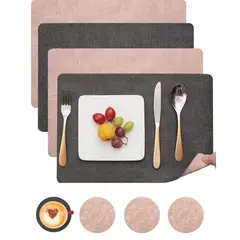 AZ AURAZEUS - Set 4 Individuales + 4 Posavasos Impermeables Antimanchas 2 en 1 AZ