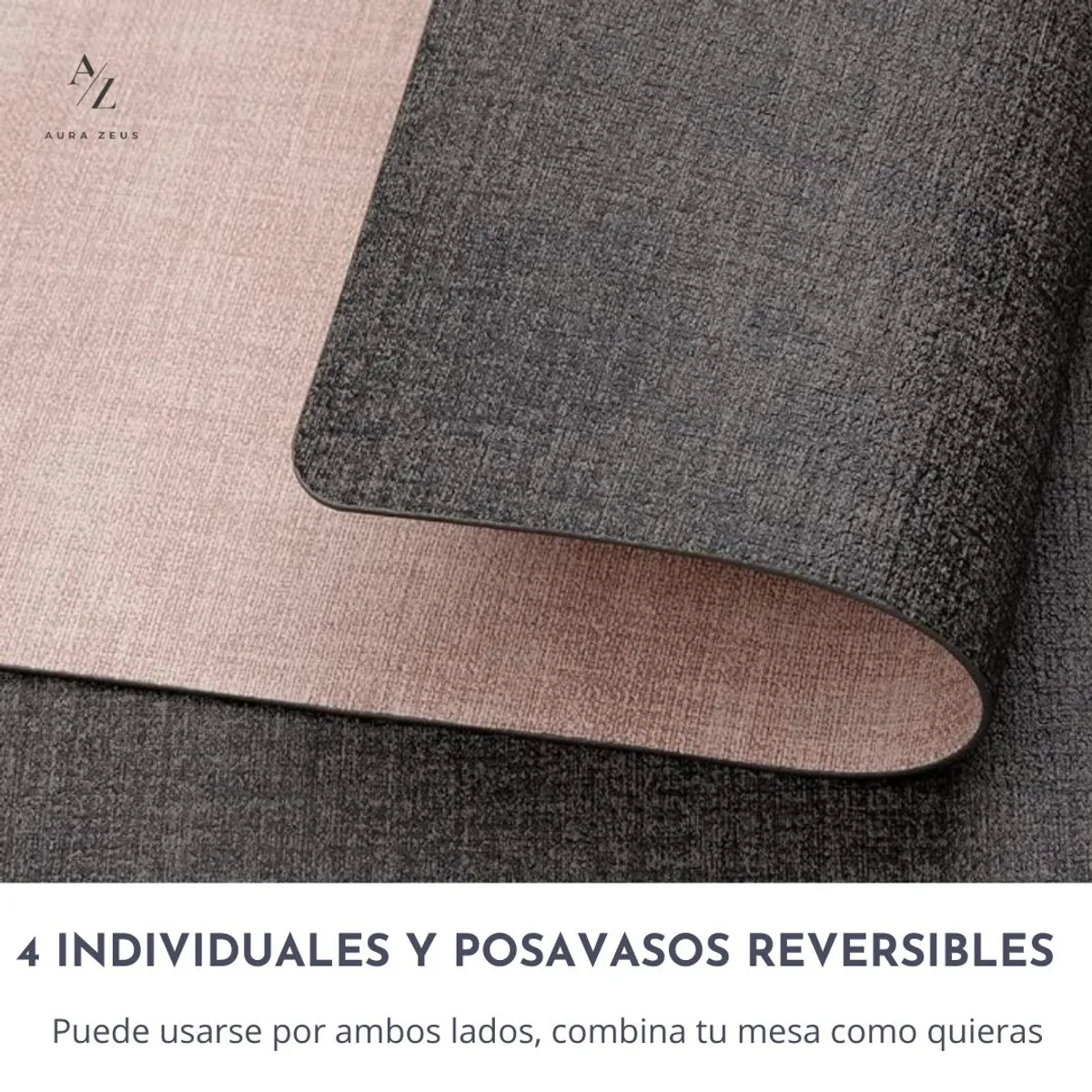 AZ AURAZEUS - Set 4 Individuales + 4 Posavasos Impermeables Antimanchas 2 en 1 AZ