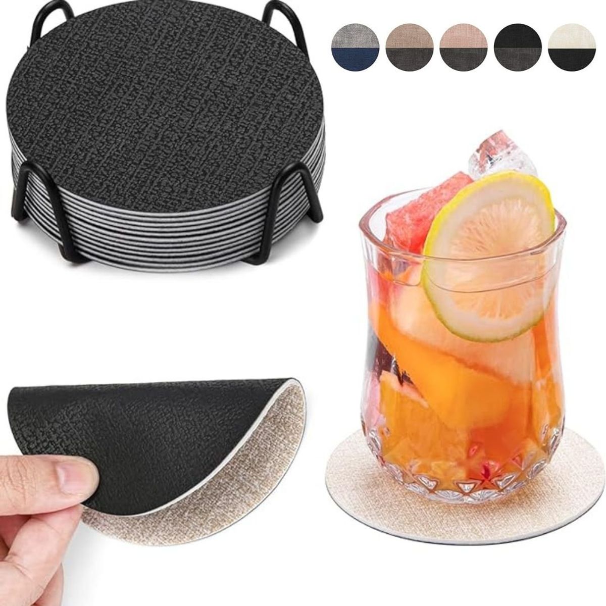 AZ AURAZEUS - Set 4 Posavasos Ecocuero Antimanchas Impermeables 2 en 1 AZ