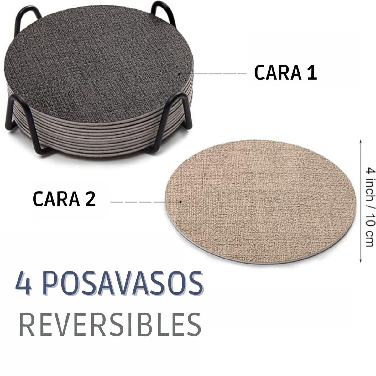 AZ AURAZEUS - Set 4 Posavasos Ecocuero Antimanchas Impermeables 2 en 1 AZ