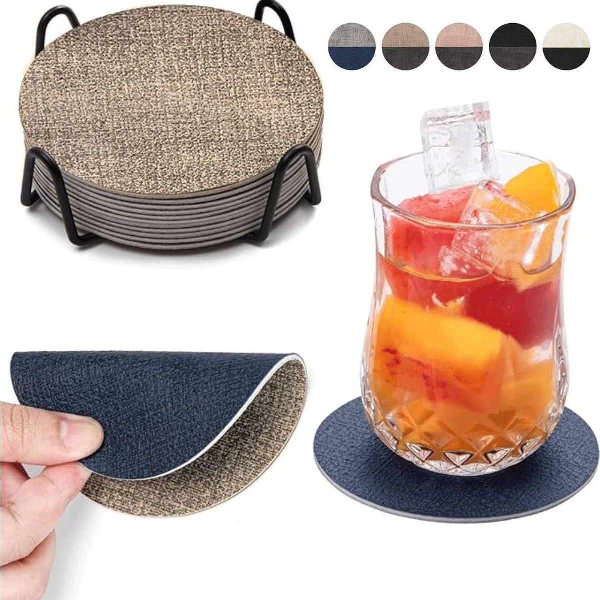 AZ AURAZEUS - Set 4 Posavasos Ecocuero Antimanchas Impermeables 2 en 1