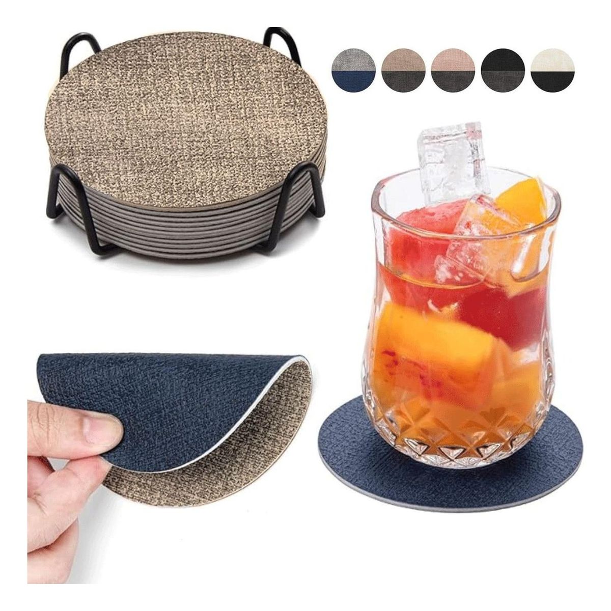 AZ AURAZEUS - Set 4 Posavasos Ecocuero Antimanchas Impermeables 2 en 1