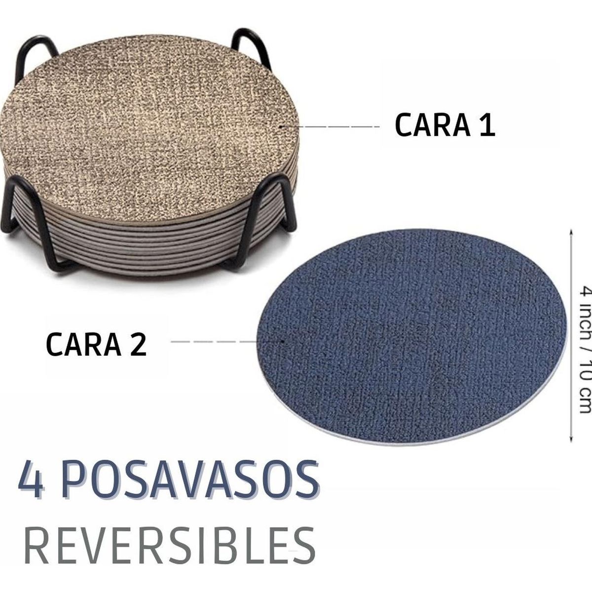 AZ AURAZEUS - Set 4 Posavasos Ecocuero Antimanchas Impermeables 2 en 1