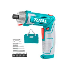 TOTAL TOOLS - Destornillador Ajustable 8v Industrial 1/4" 6Nm + 17 Accesorios TOTAL