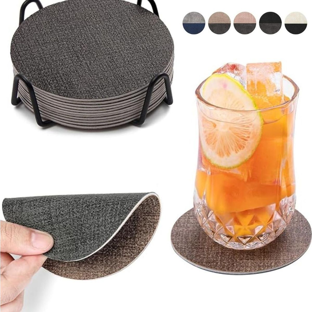 AZ AURAZEUS - Set 4 Posavasos Ecocuero Antimanchas Impermeables 2 en 1 AZ