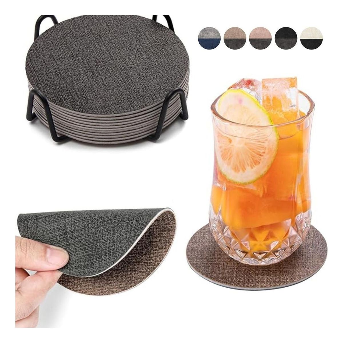 AZ AURAZEUS - Set 4 Posavasos Ecocuero Antimanchas Impermeables 2 en 1 AZ