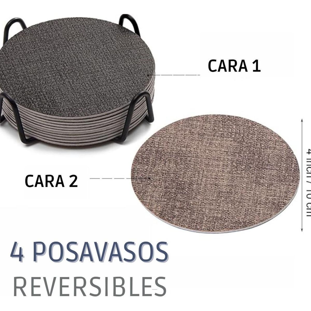 AZ AURAZEUS - Set 4 Posavasos Ecocuero Antimanchas Impermeables 2 en 1 AZ