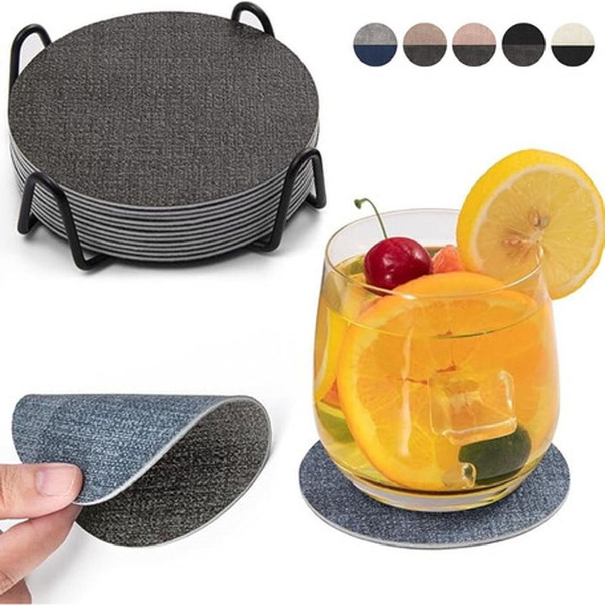 AZ AURAZEUS - Set 4 Posavasos Ecocuero Antimanchas Impermeables 2 en 1 AZ