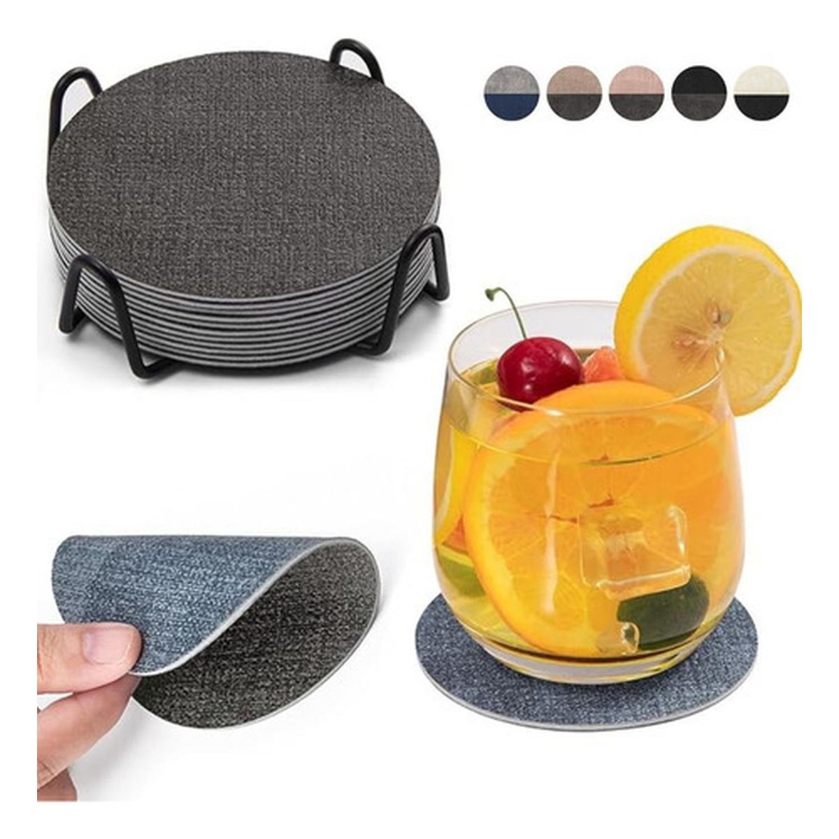 AZ AURAZEUS - Set 4 Posavasos Ecocuero Antimanchas Impermeables 2 en 1 AZ