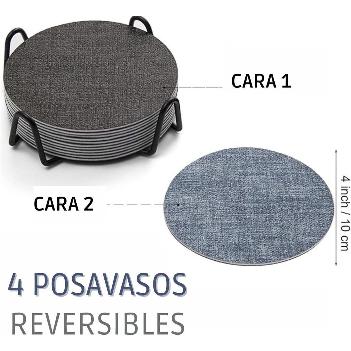 AZ AURAZEUS - Set 4 Posavasos Ecocuero Antimanchas Impermeables 2 en 1 AZ