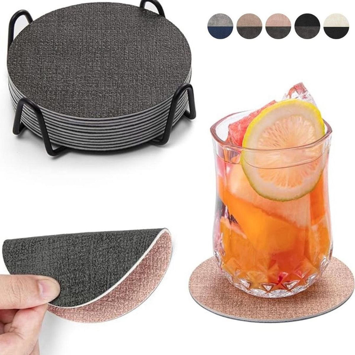 AZ AURAZEUS - Set 4 Posavasos Ecocuero Antimanchas Impermeables 2 en 1 AZ