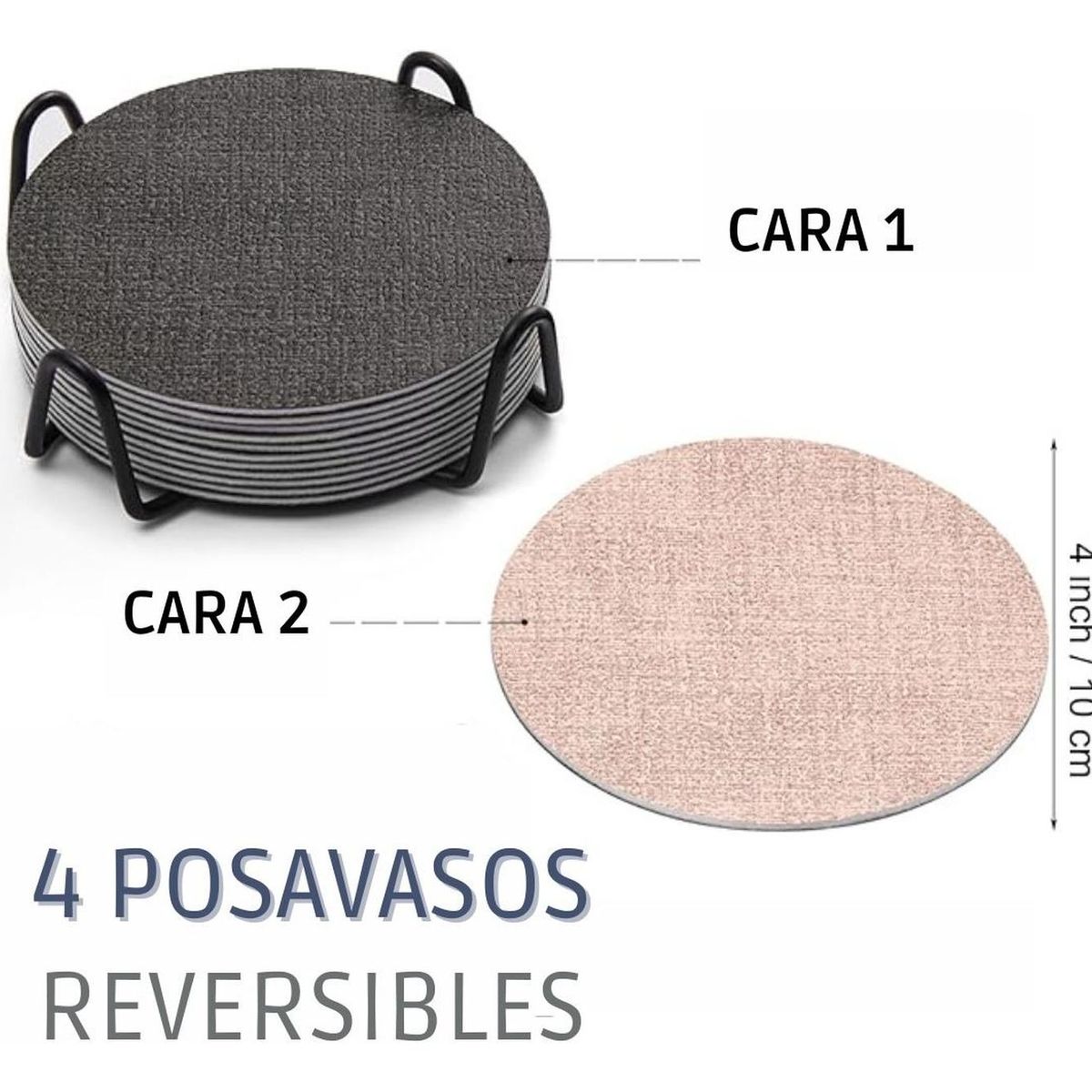 AZ AURAZEUS - Set 4 Posavasos Ecocuero Antimanchas Impermeables 2 en 1 AZ