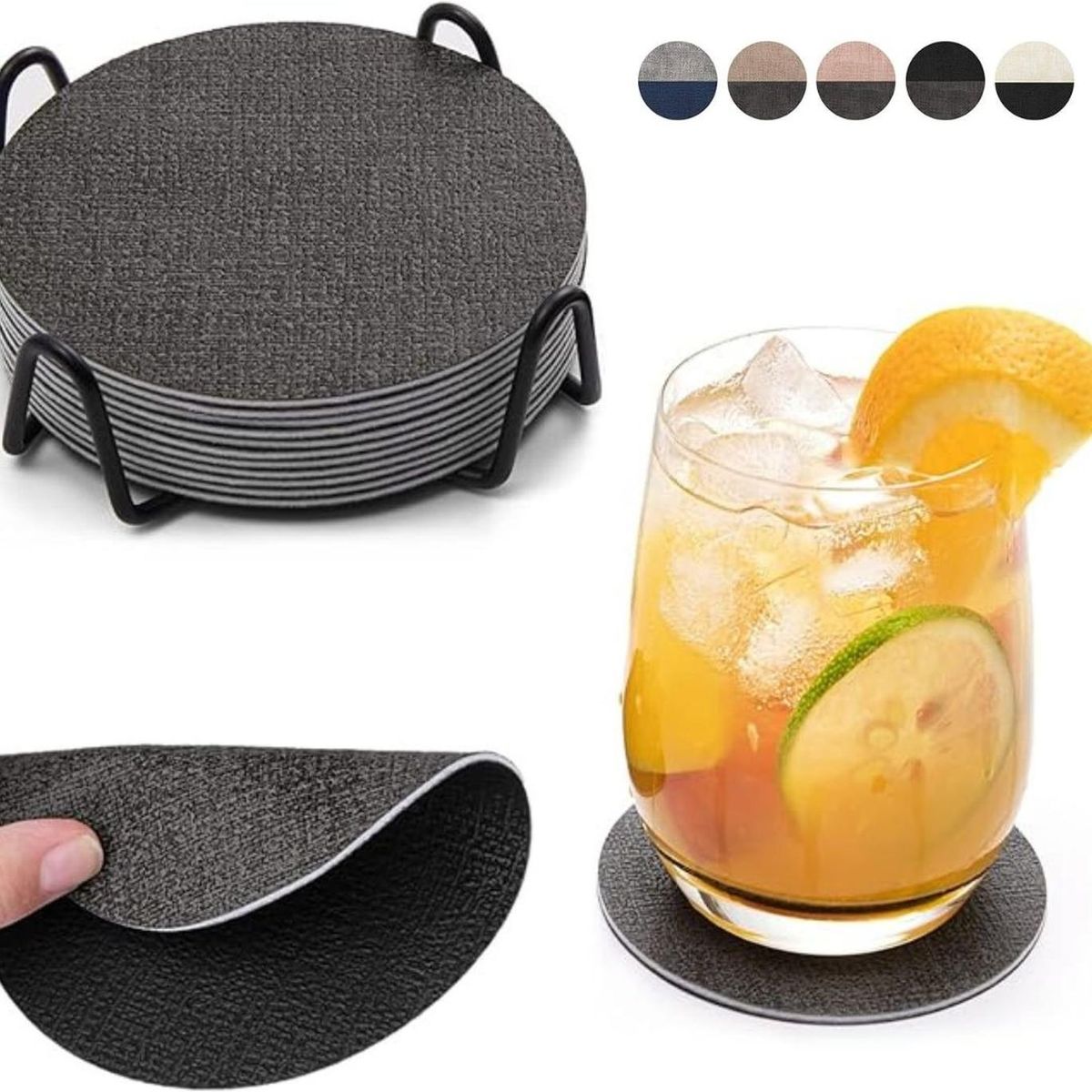 AZ AURAZEUS - Set 4 Posavasos Ecocuero Antimanchas Impermeables 2 en 1 AZ