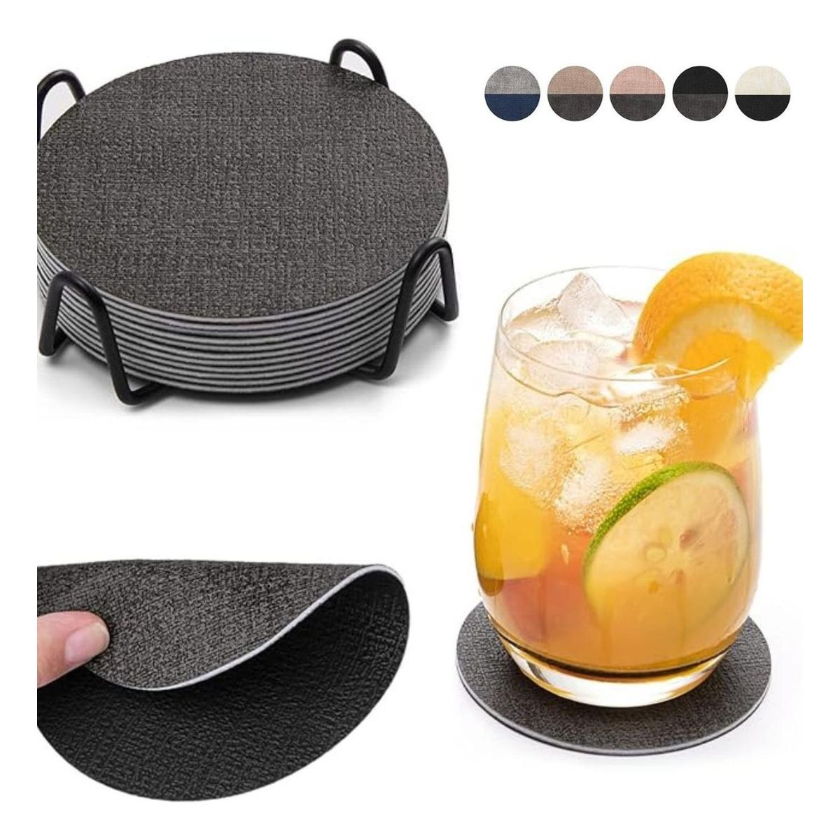 AZ AURAZEUS - Set 4 Posavasos Ecocuero Antimanchas Impermeables 2 en 1 AZ