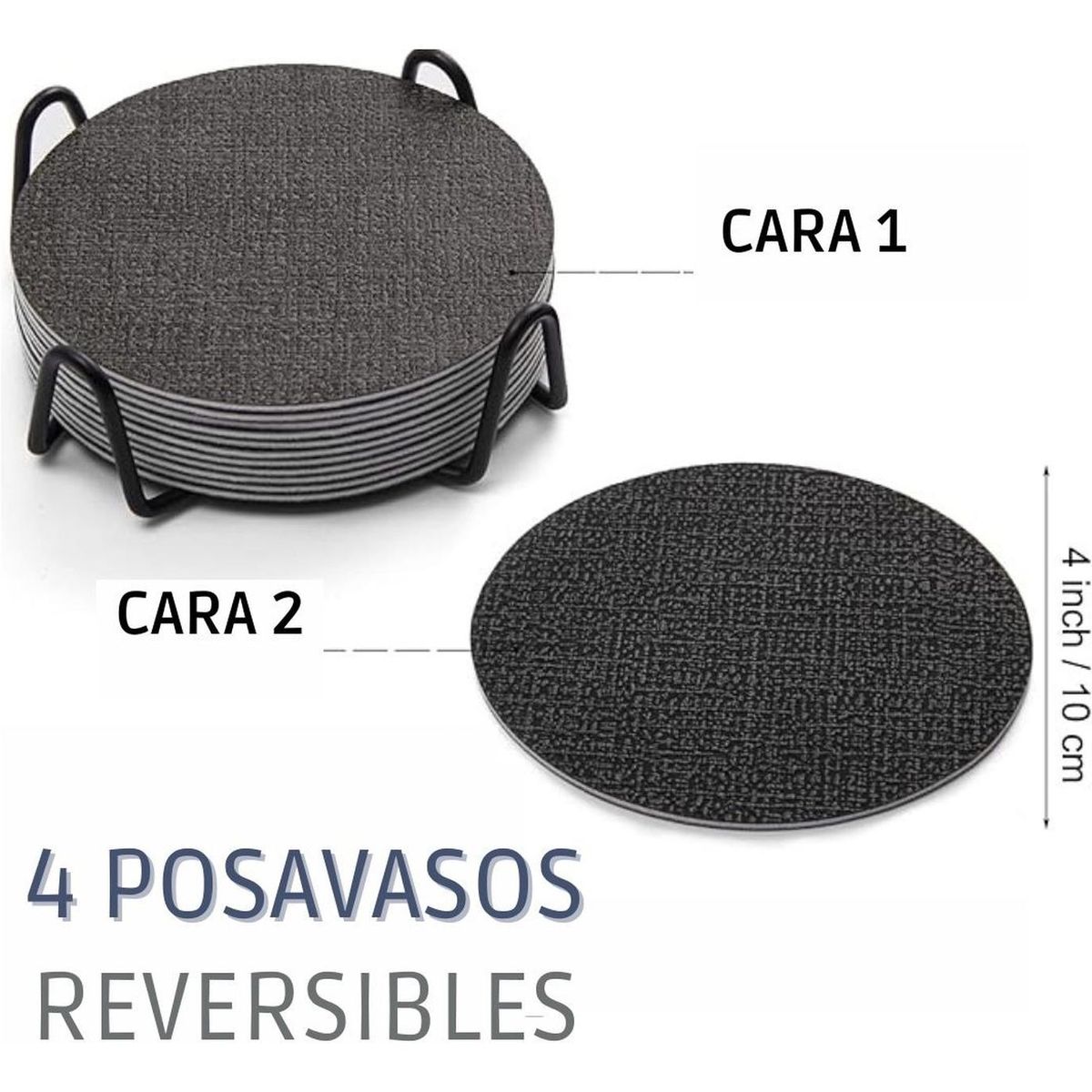 AZ AURAZEUS - Set 4 Posavasos Ecocuero Antimanchas Impermeables 2 en 1 AZ