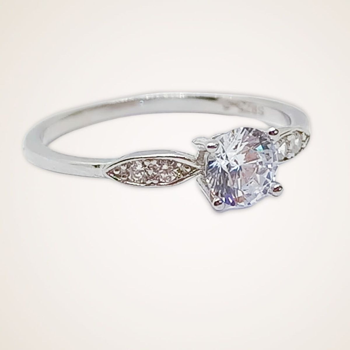 ELBAULDEJUMA - Anillo Plata fina ley S925 Solitario Compromiso circonio "AAA" talla 8
