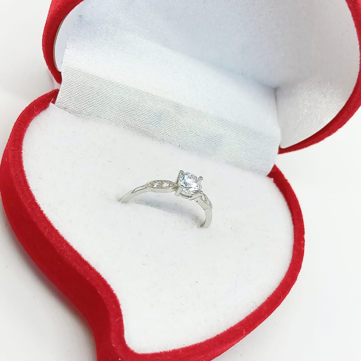 ELBAULDEJUMA - Anillo Plata fina ley S925 Solitario Compromiso circonio "AAA" talla 8