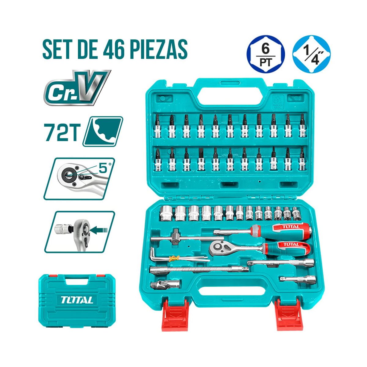 TOTAL TOOLS - Juego de Dados Industrial 46 Piezas Cr-v TOTAL