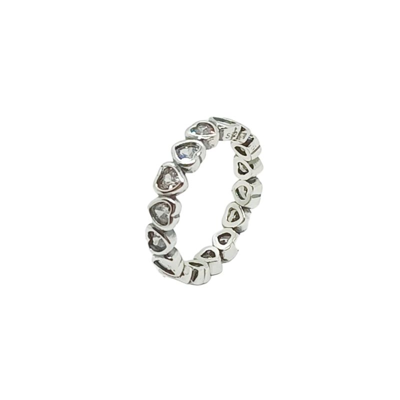 ELBAULDEJUMA - Anillo Pila Plata 925 Corazones Zirconia Compromiso Talla 9