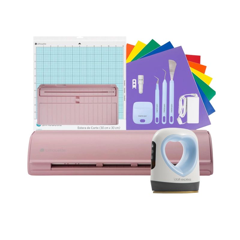 SILHOUETTE - KIT INICIO CAMEO 5 ROSADA + PLANCHA MINI CRAFT
