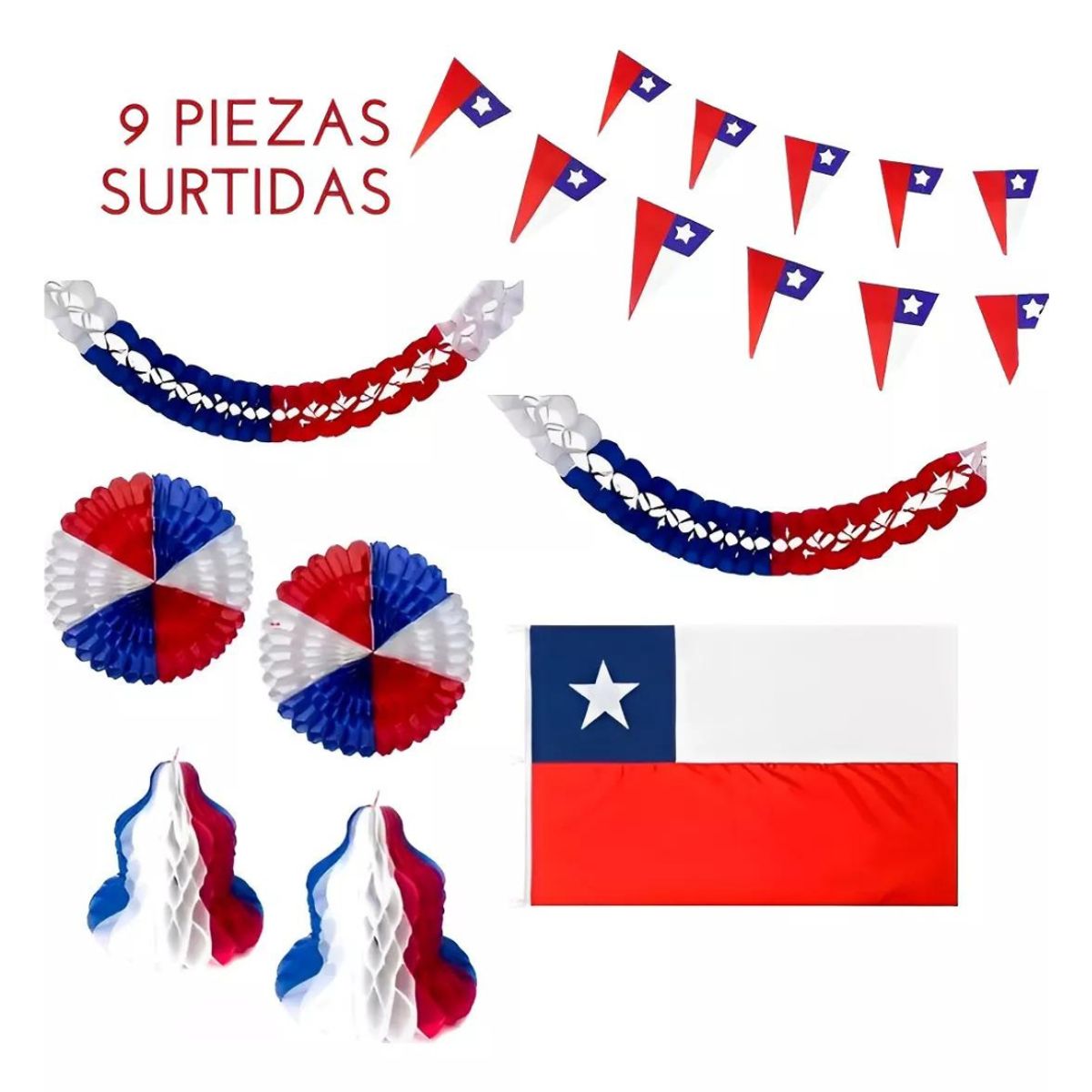 GENERICO - Pack Decorativo Fechas Patrias Fiestas 9 piezas (Incluye Bandera)