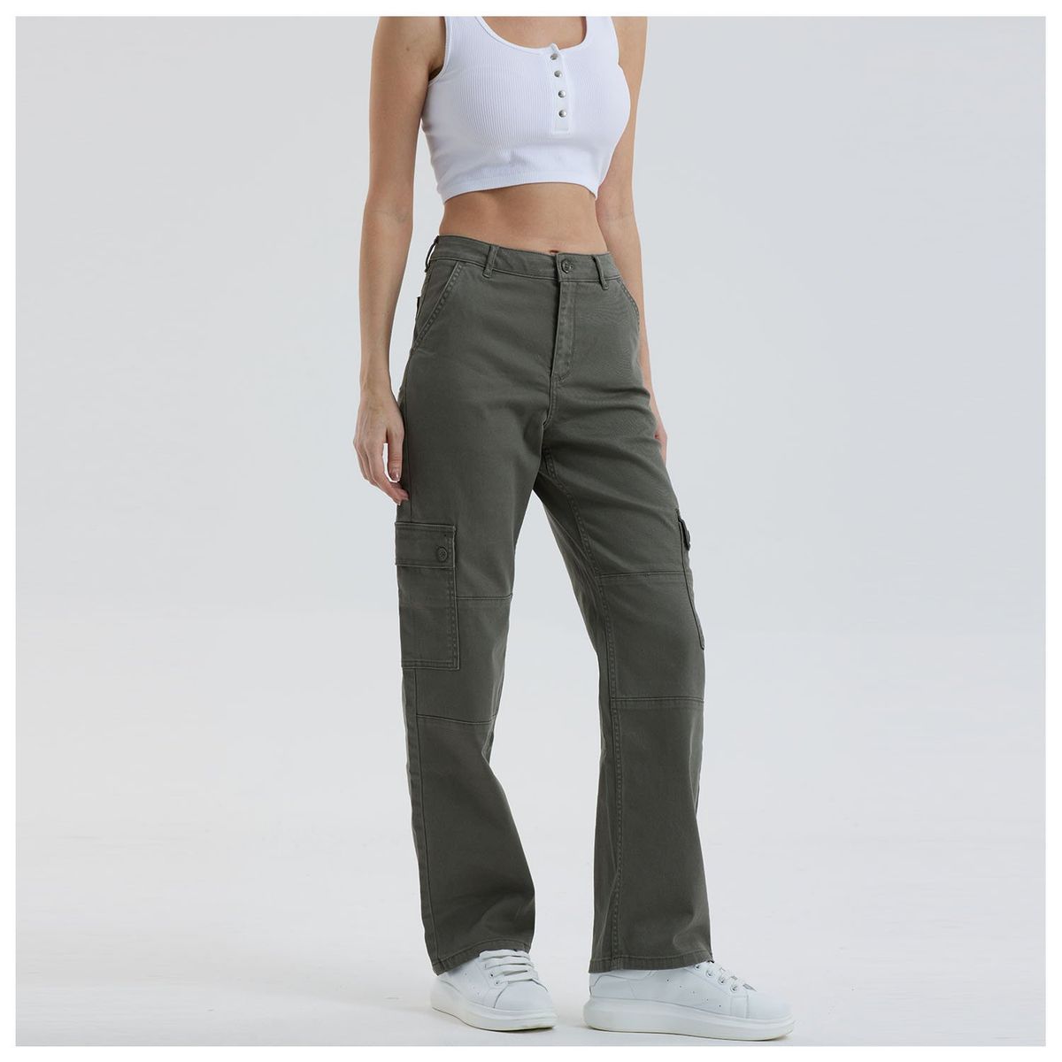 FASHION'S PARK - Jeans Mujer Recto Cargo Verde Militar Fashion's Park