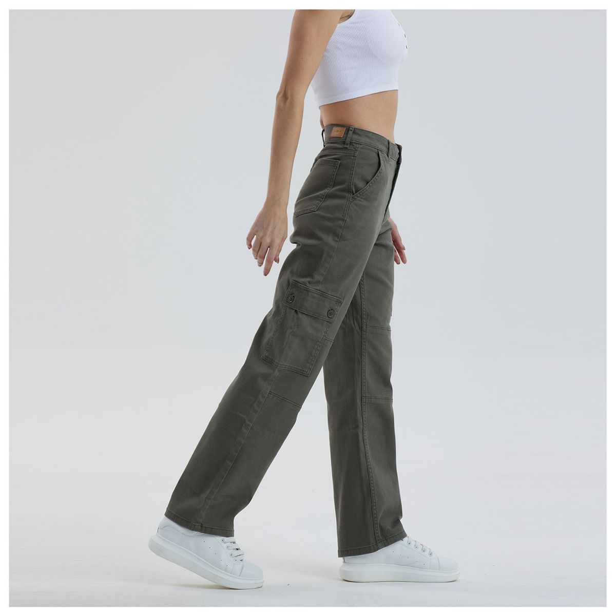 FASHION'S PARK - Jeans Mujer Recto Cargo Verde Militar Fashion's Park