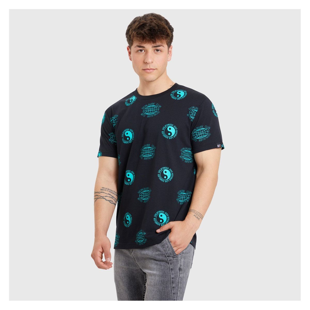 FASHION'S PARK - Polera Hombre Print Negro V Fashion's Park