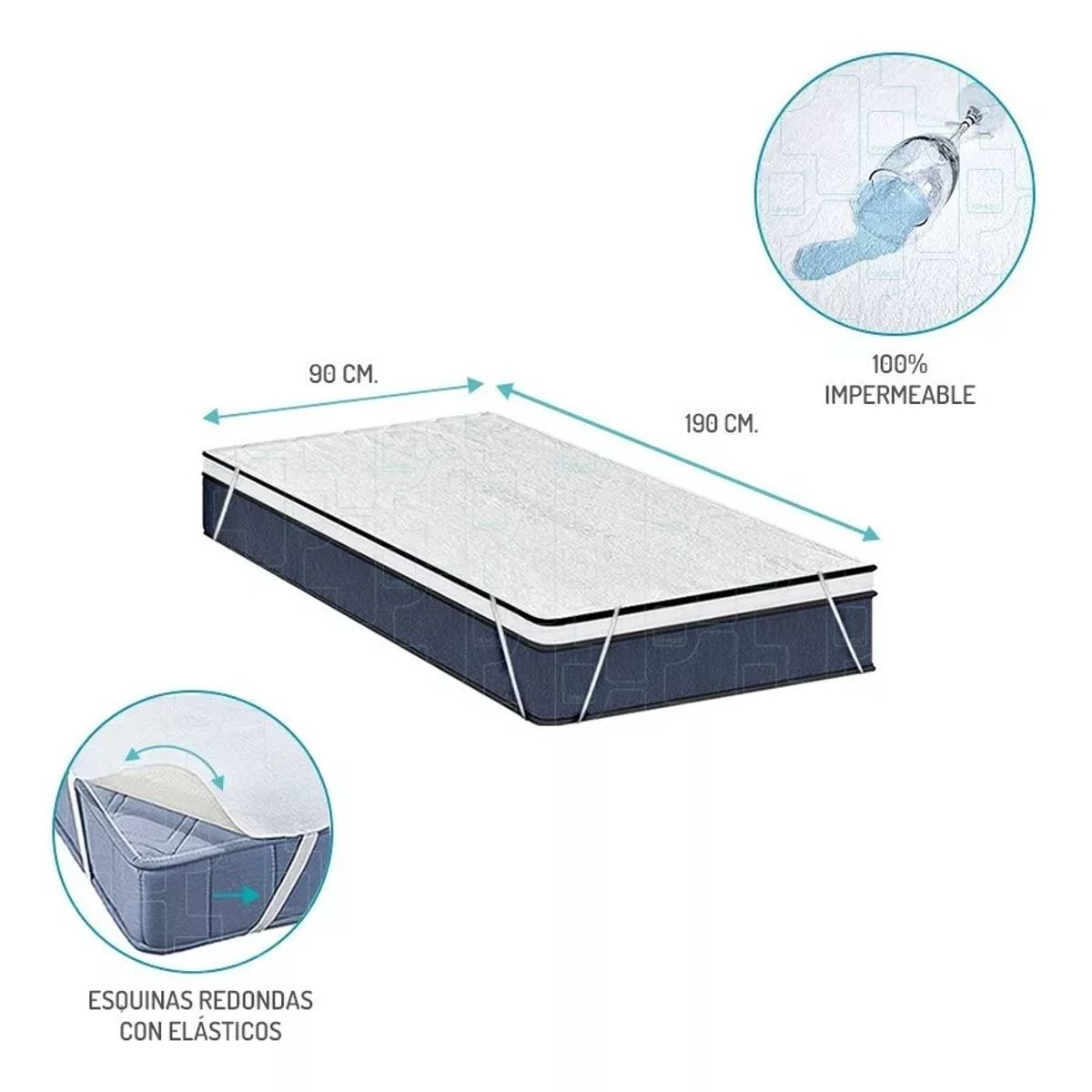 TOPMEDIC - Cubre Colchón Toalla PVC Impermeable de 2 Plazas con Elasticos Ideal Para Adultos Mayores TOPMEDIC