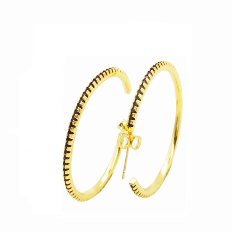 VANE COLLECTION - Aros mujer argollas livianas baño oro doradas y circones negros