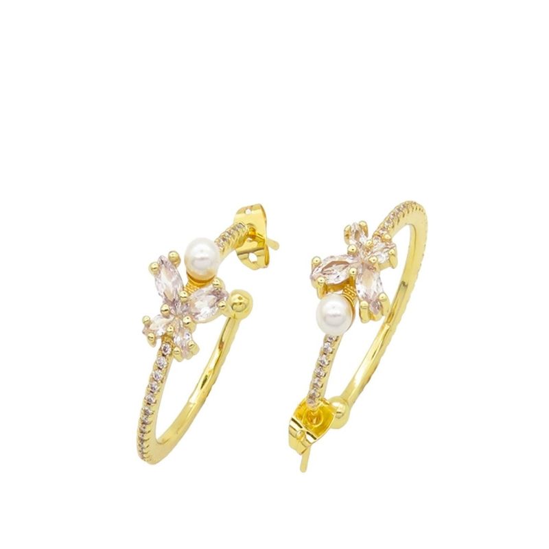 VANE COLLECTION - Aros mujer argollas baño de oro perla y circones