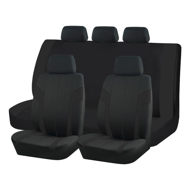GENERICO - Set Fundas Cubre Asiento Negro Diseño Costura 9pcs